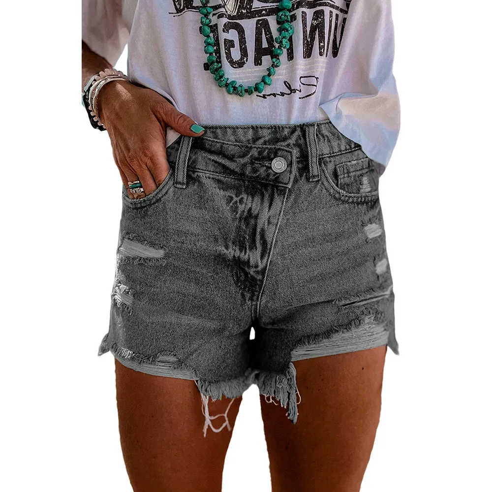 2024 Summer New Arrival country girls short Distressed Raw Edge Denim Shorts Fashion