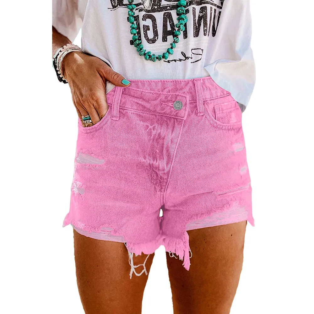 2024 Summer New Arrival country girls short Distressed Raw Edge Denim Shorts Fashion