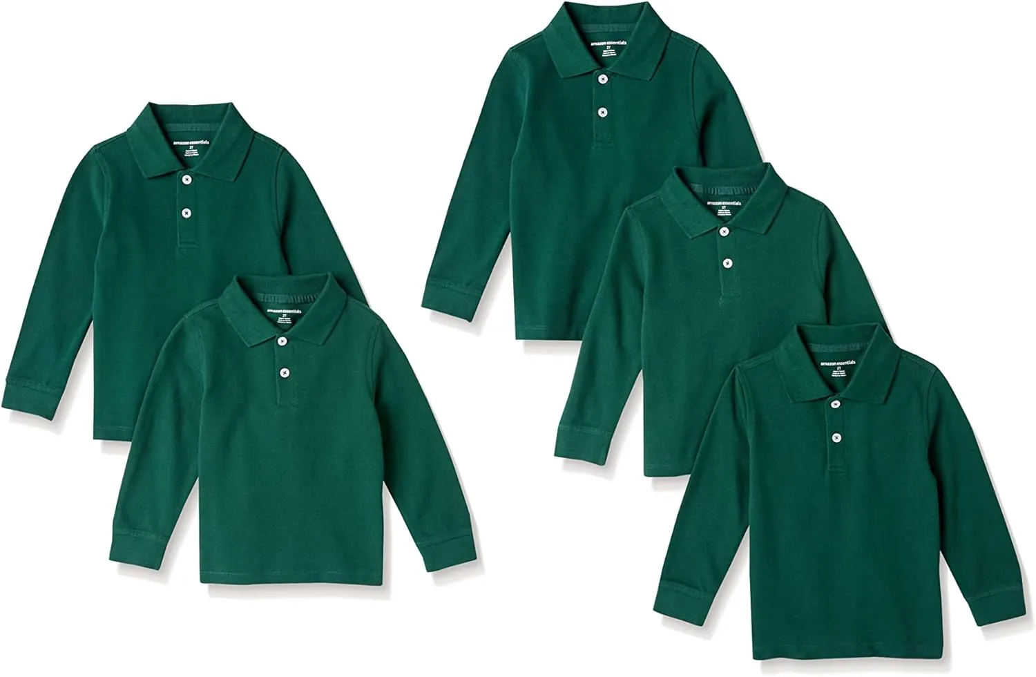 Amazon Essentials Boys and Toddlers' Long-Sleeve Pique Polo Shirts, Multipacks