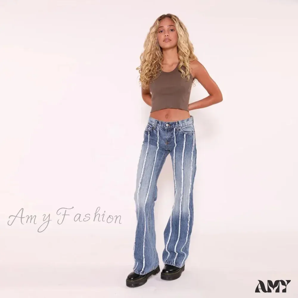 Amy Fashion - Stretch Flare Fashion High Vintage Slim Spliced Bell Bottom Washed Denim Jean