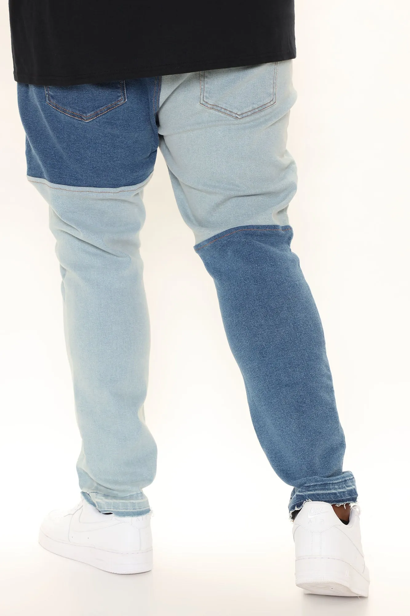 Be Different Patchwork Slim Jeans - Medium Wash