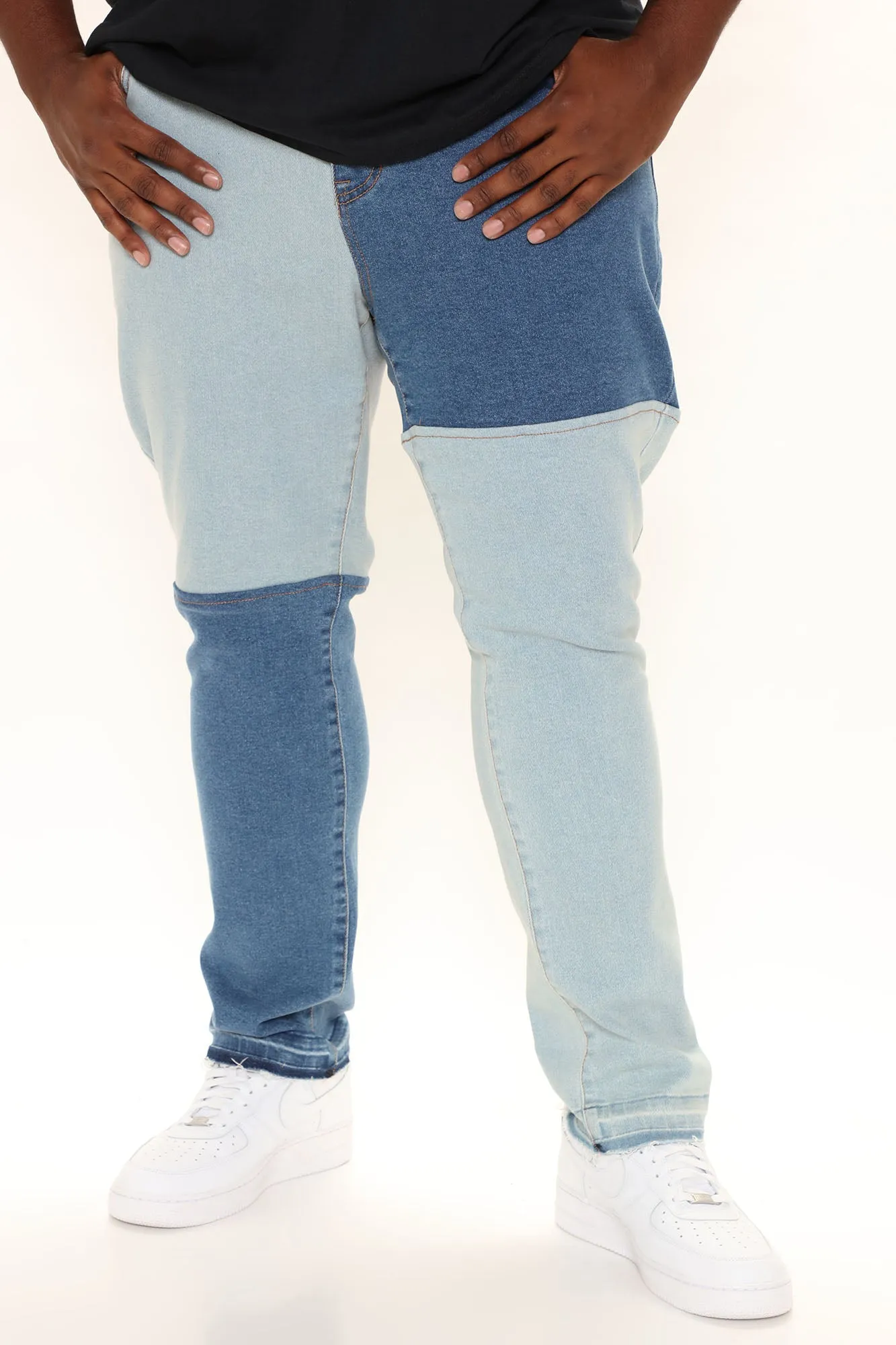 Be Different Patchwork Slim Jeans - Medium Wash