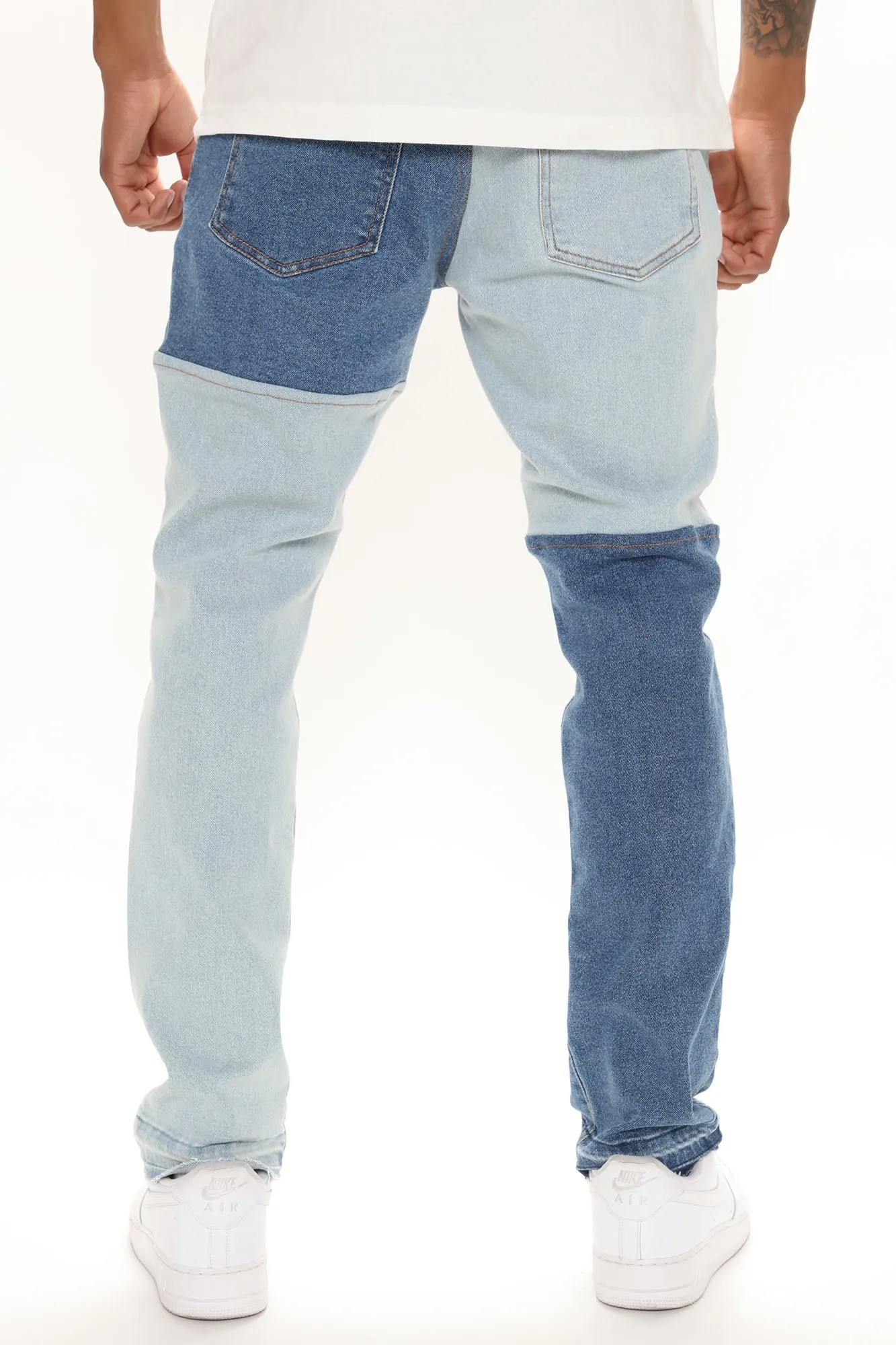 Be Different Patchwork Slim Jeans - Medium Wash