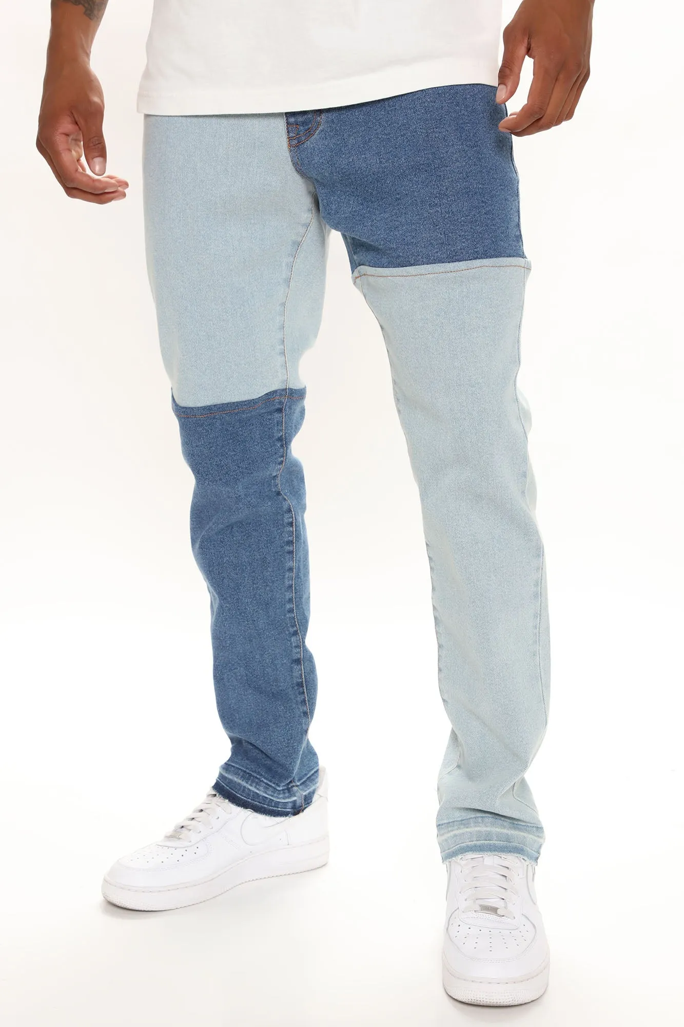 Be Different Patchwork Slim Jeans - Medium Wash