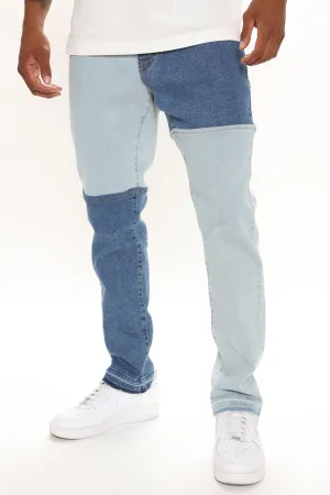 Be Different Patchwork Slim Jeans - Medium Wash