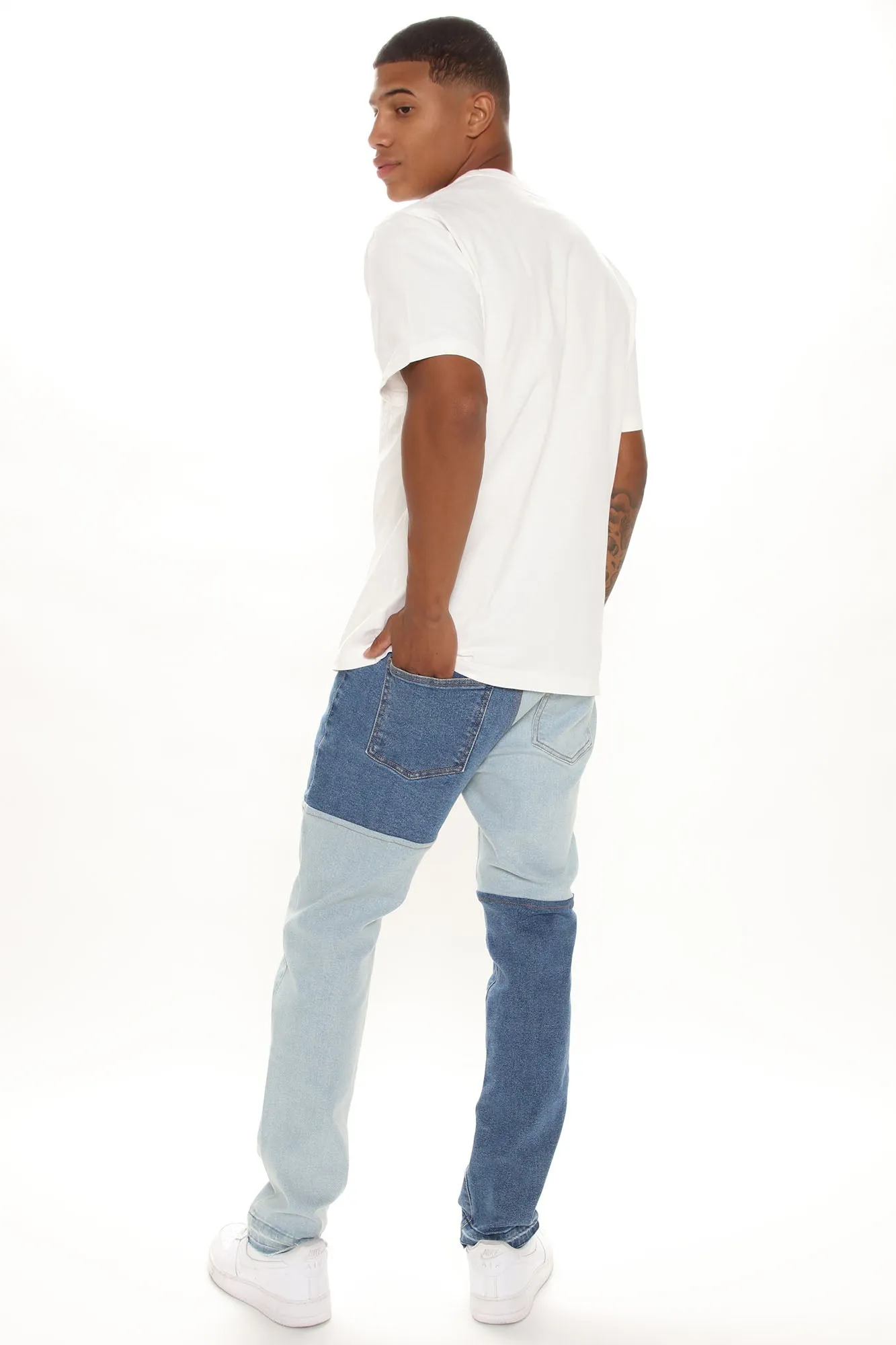 Be Different Patchwork Slim Jeans - Medium Wash
