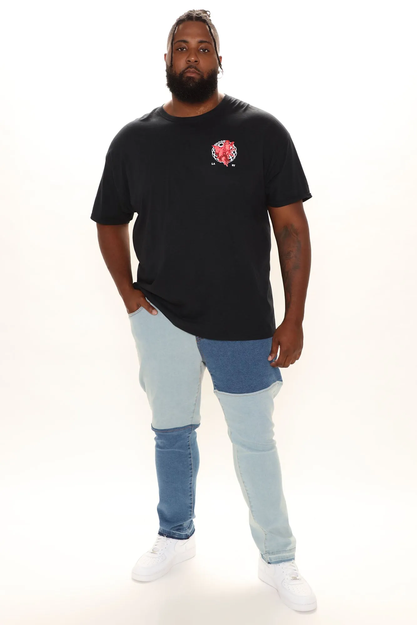 Be Different Patchwork Slim Jeans - Medium Wash