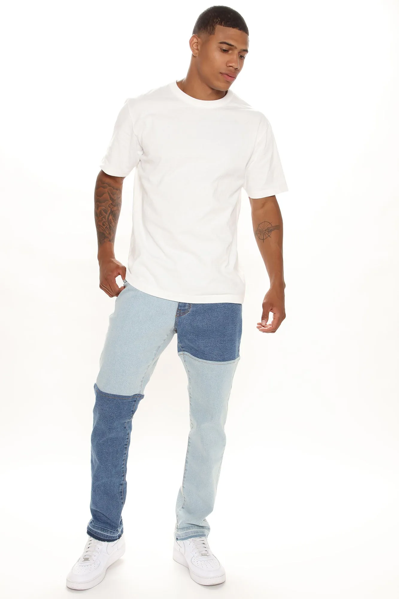 Be Different Patchwork Slim Jeans - Medium Wash