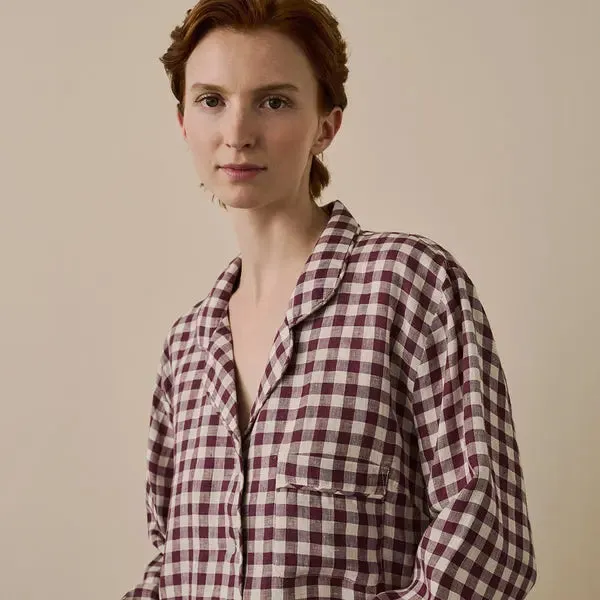 Berry Gingham Linen Nightshirt