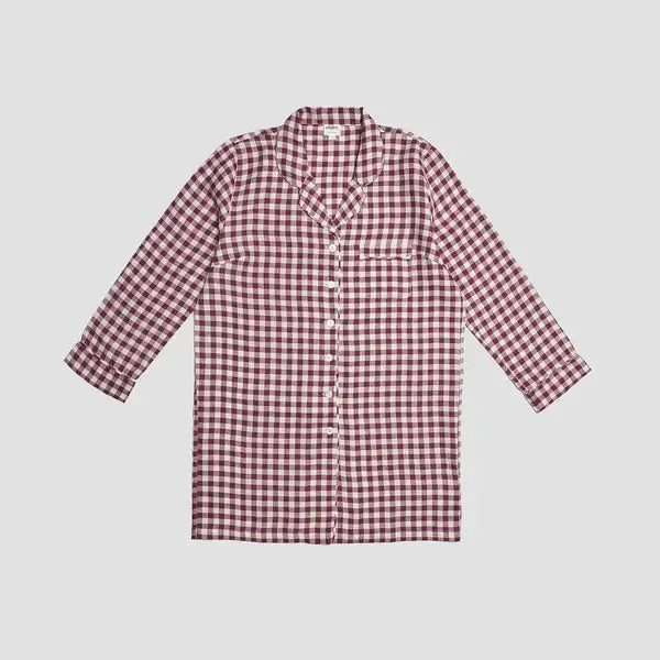 Berry Gingham Linen Nightshirt