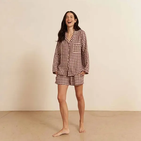 Berry Gingham Linen Pyjama Shorts Set