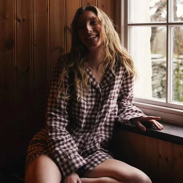 Berry Gingham Linen Pyjama Shorts Set