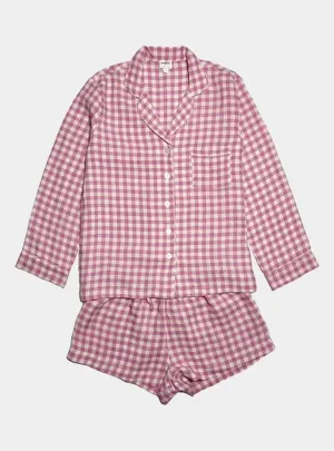 Berry Gingham Linen Pyjama Shorts Set