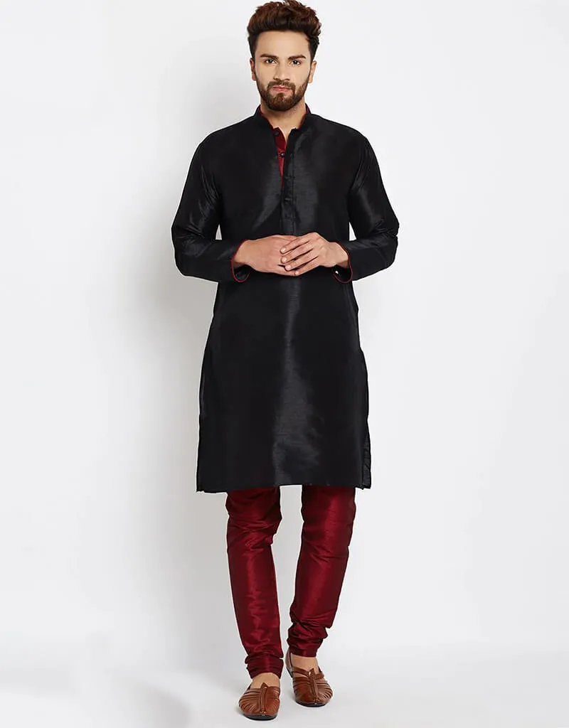 Black Kurta Dhupion Silk Payjama