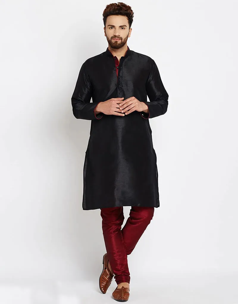 Black Kurta Dhupion Silk Payjama