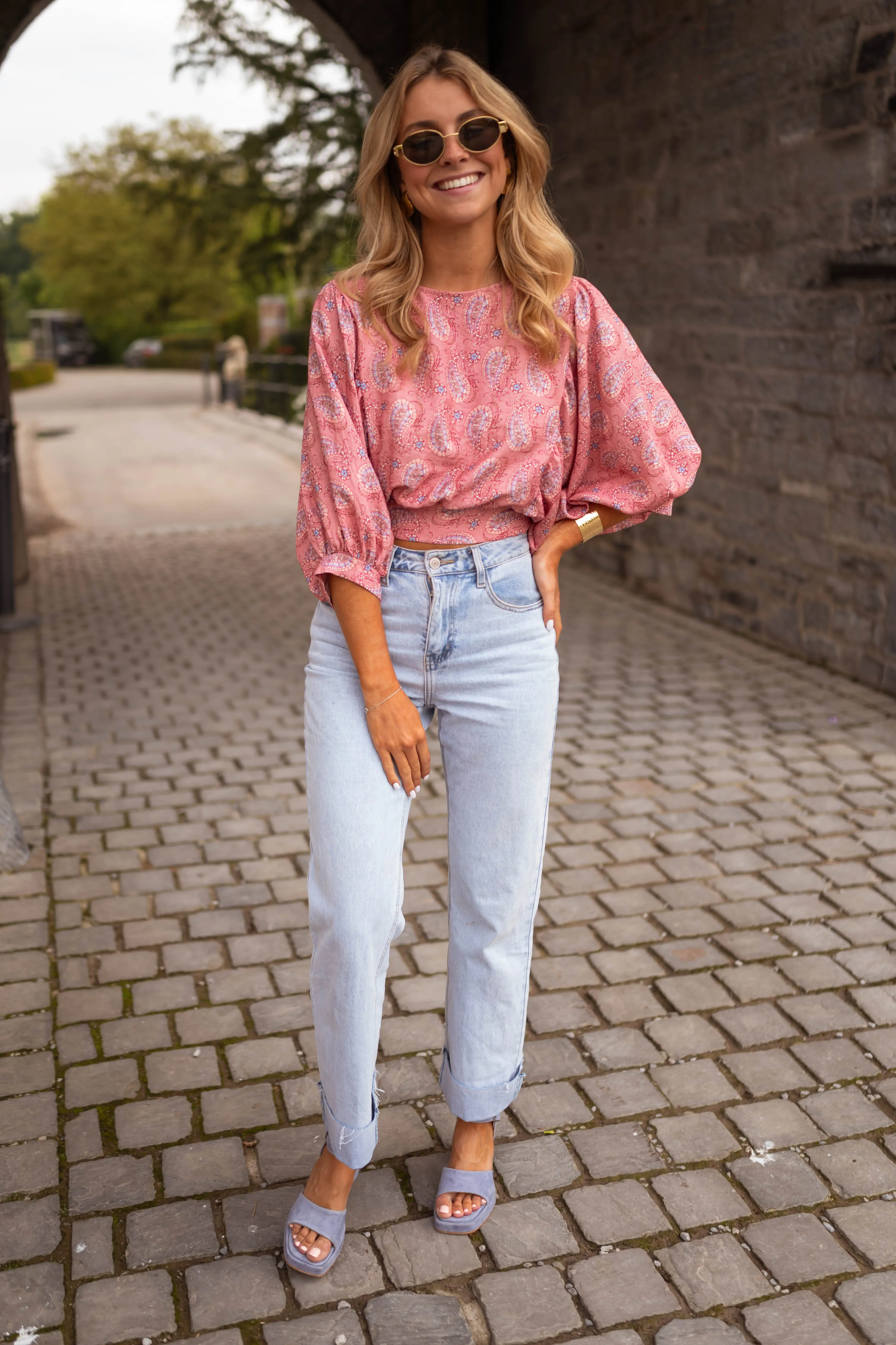 Blouse Karlou - rose à motifs