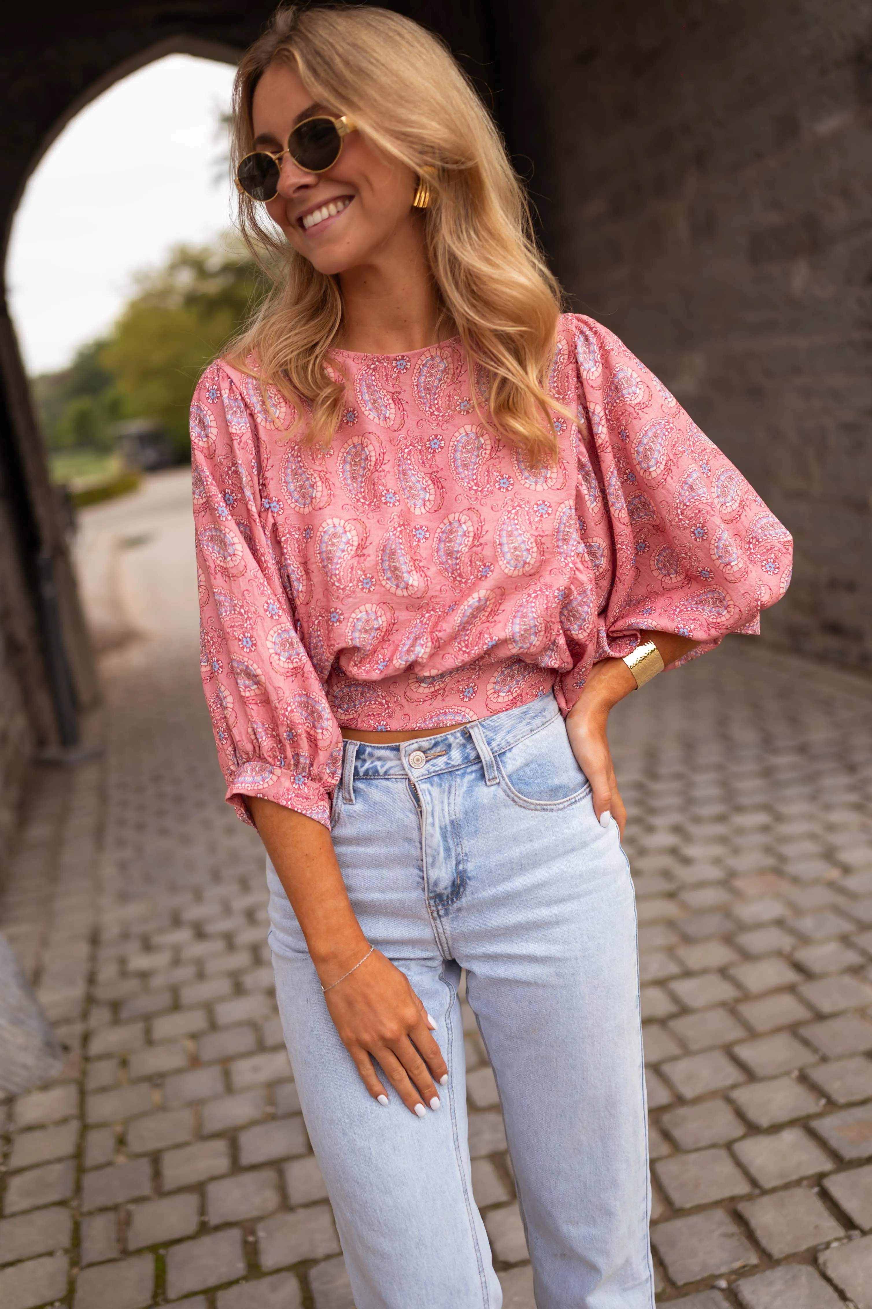 Blouse Karlou - rose à motifs