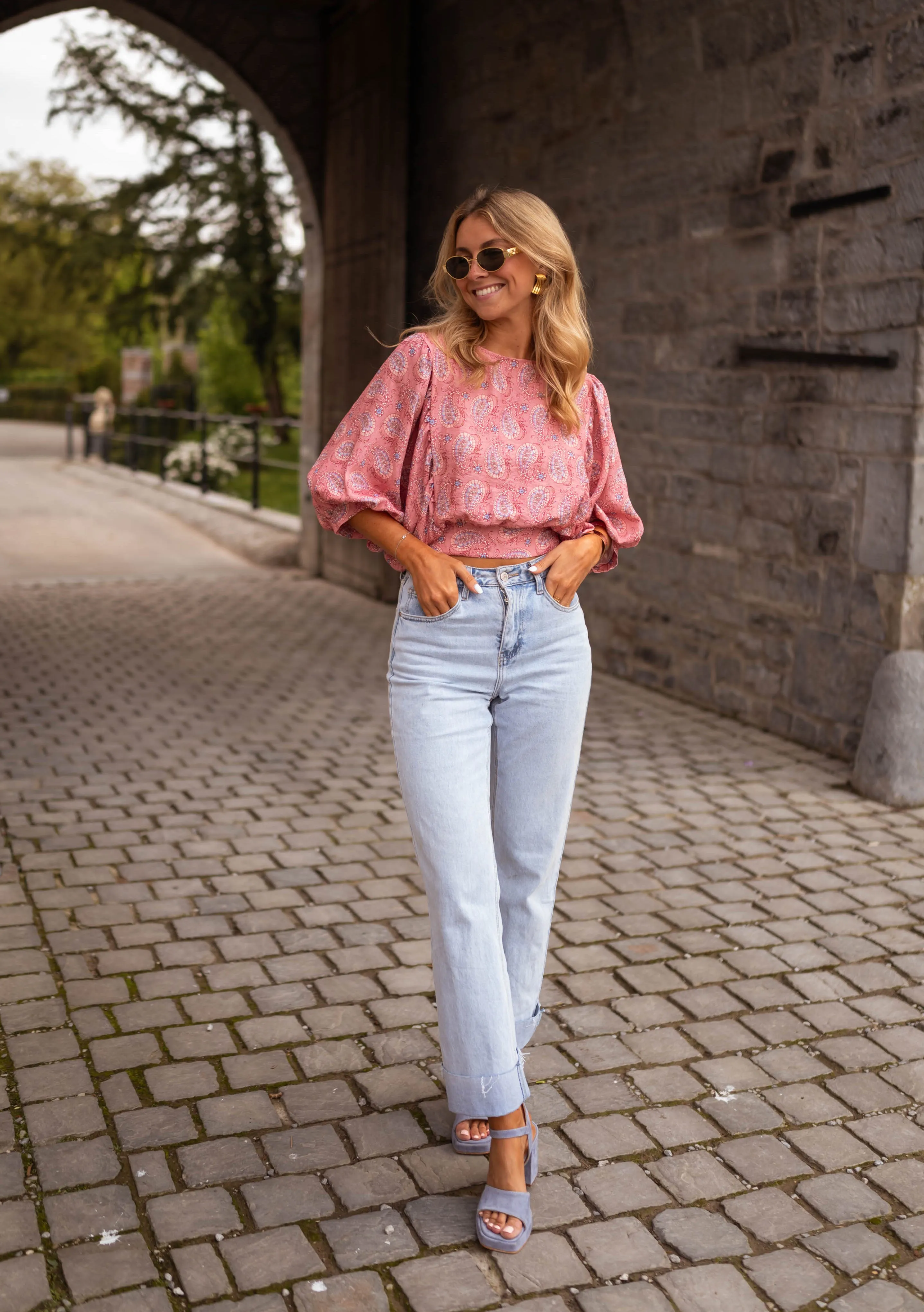 Blouse Karlou - rose à motifs