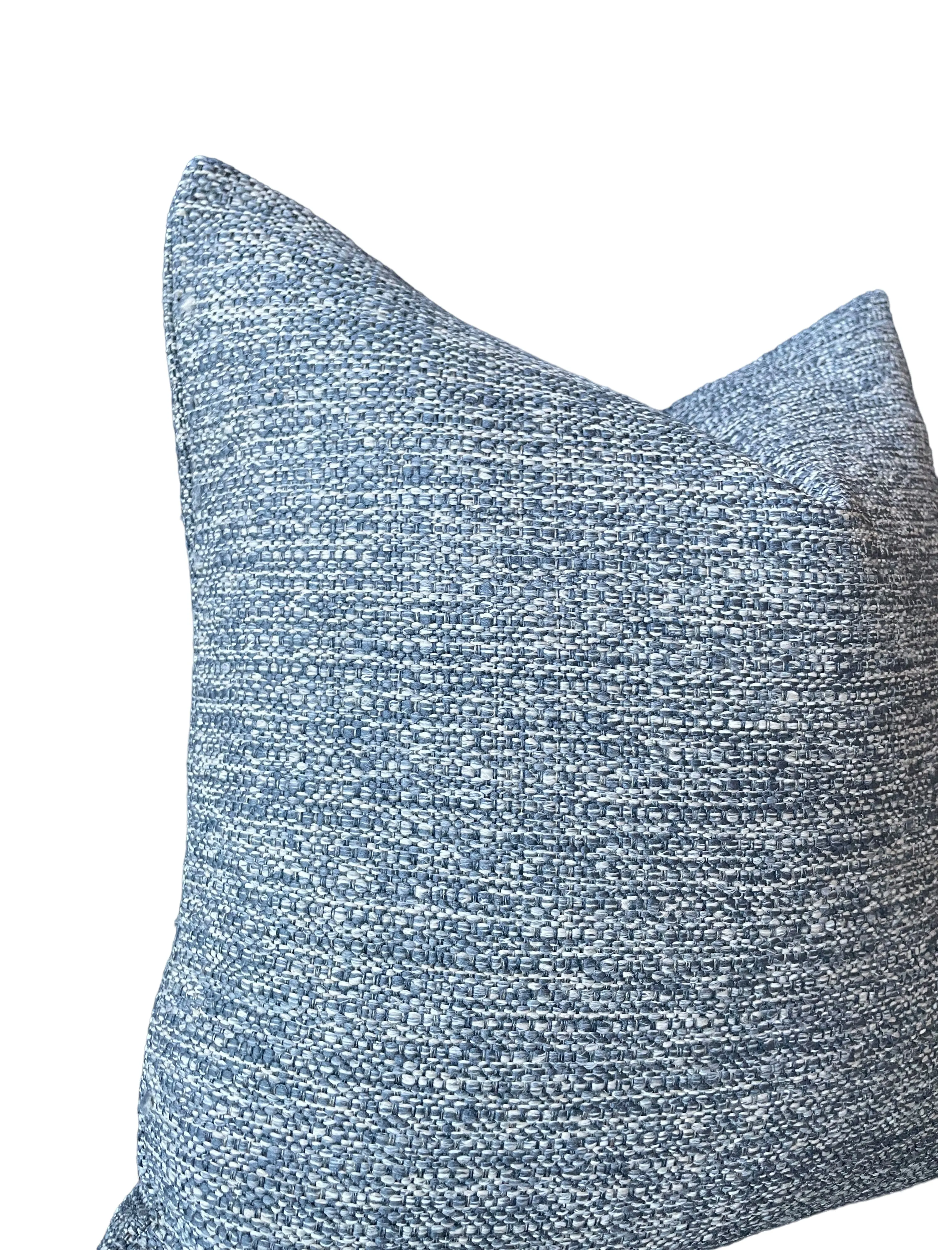 Blue and White Woven Pillow / Chenille Decorative Throw Pillow Cover / Denim Blue Heavy Woven Textured Pillow Cover