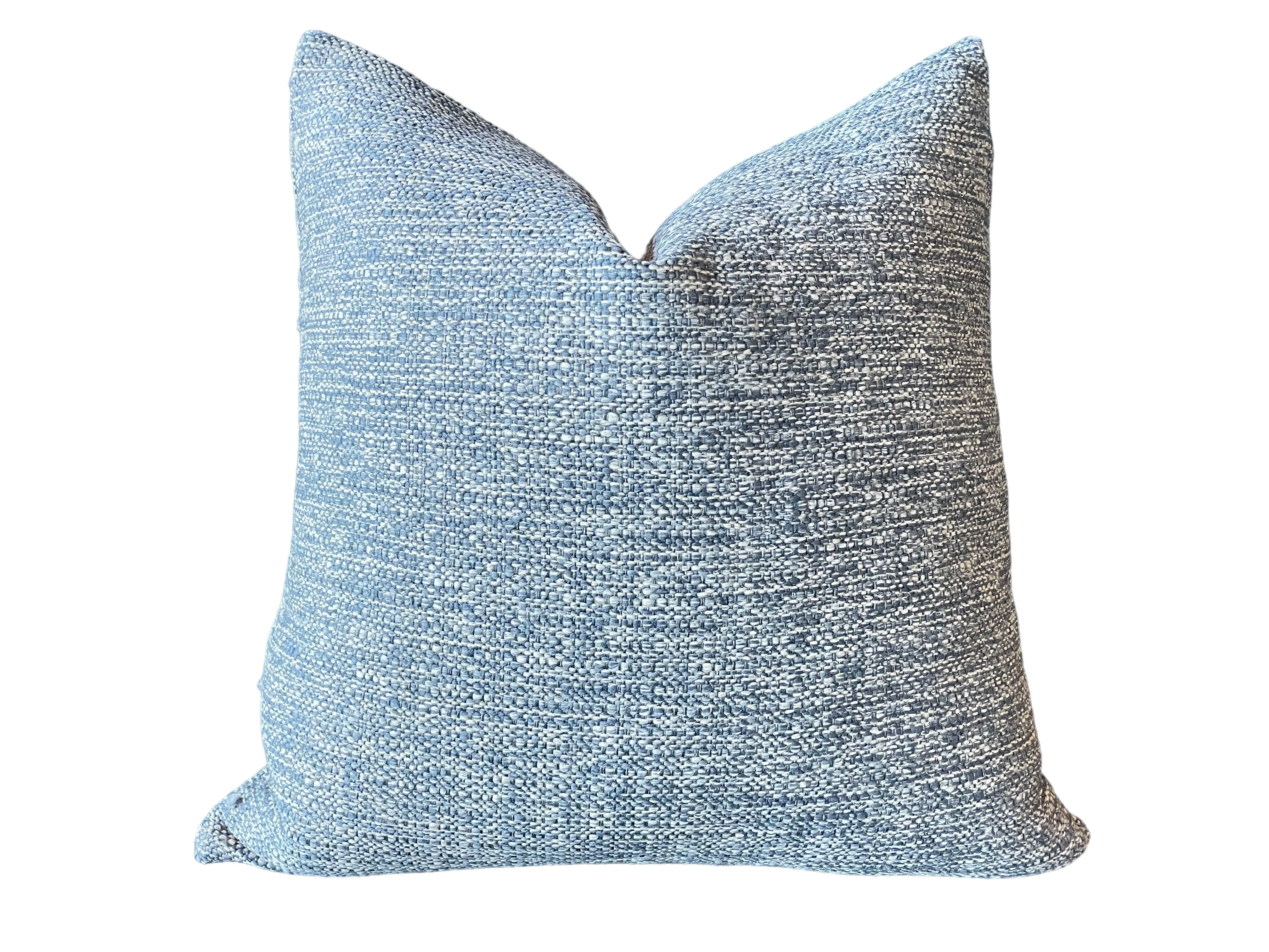 Blue and White Woven Pillow / Chenille Decorative Throw Pillow Cover / Denim Blue Heavy Woven Textured Pillow Cover