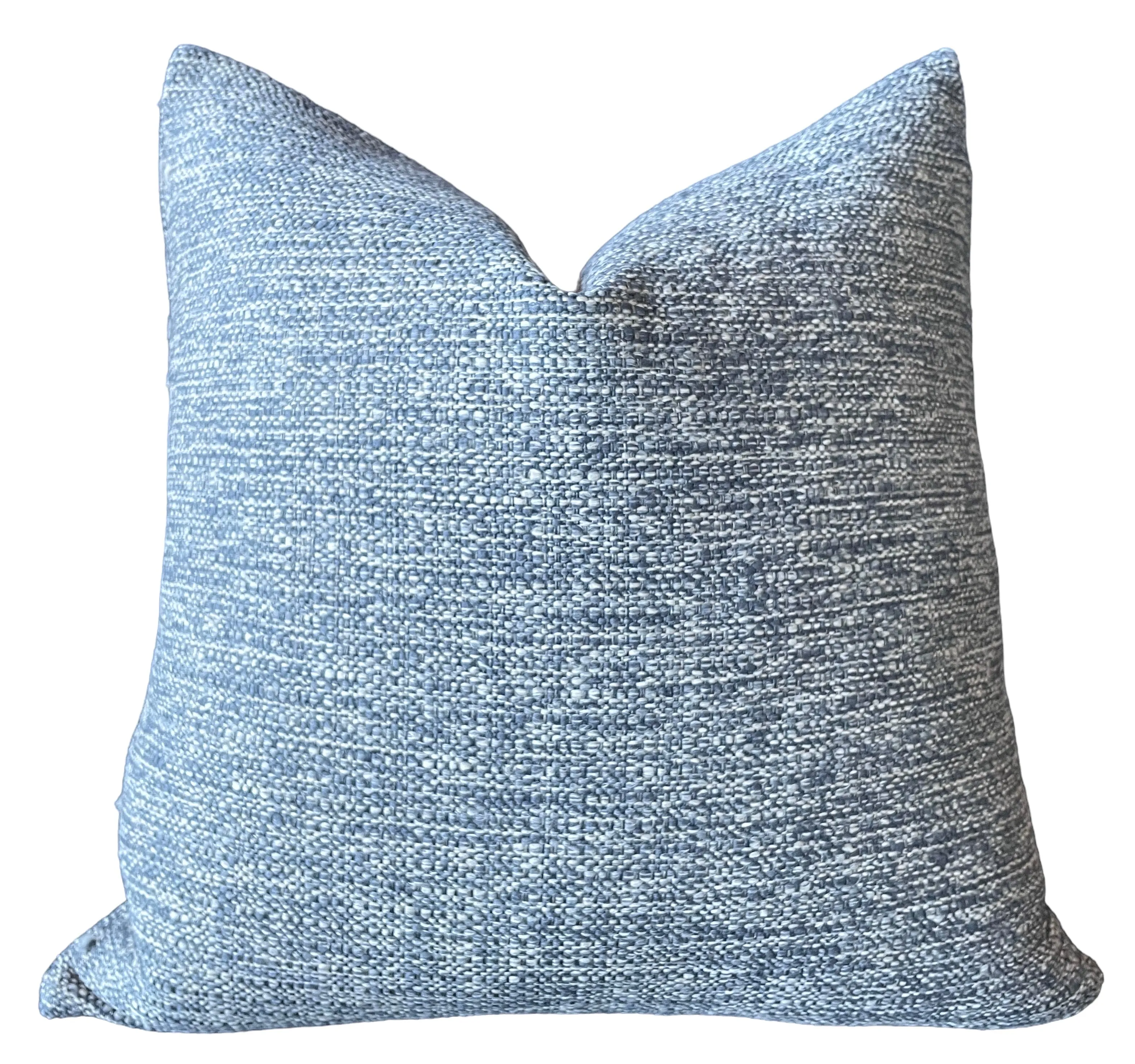 Blue and White Woven Pillow / Chenille Decorative Throw Pillow Cover / Denim Blue Heavy Woven Textured Pillow Cover