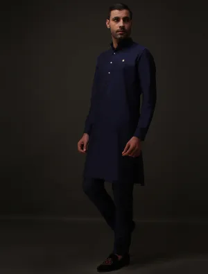 BLUE MANDARIN COLLAR KURTA PAJAMA