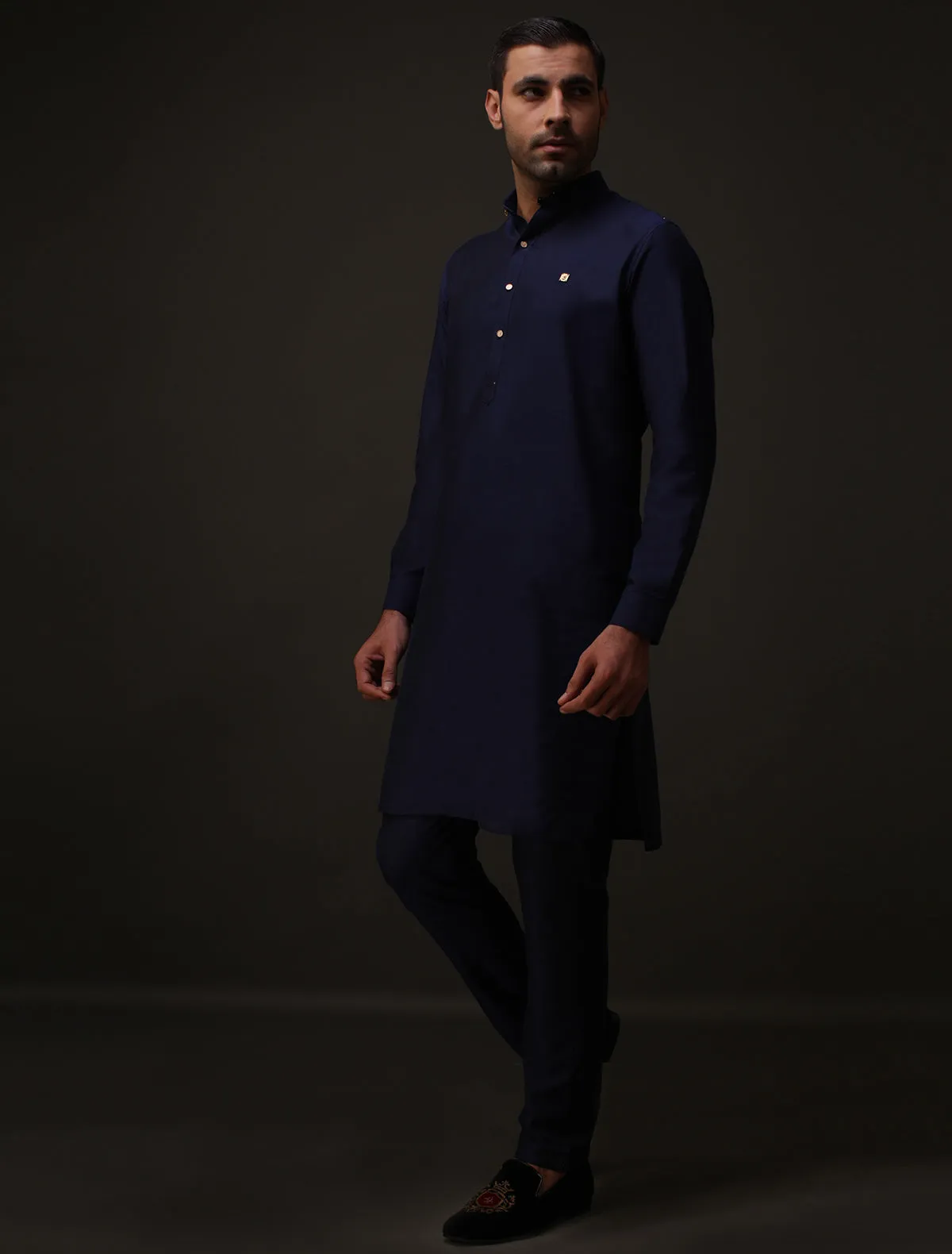BLUE MANDARIN COLLAR KURTA PAJAMA