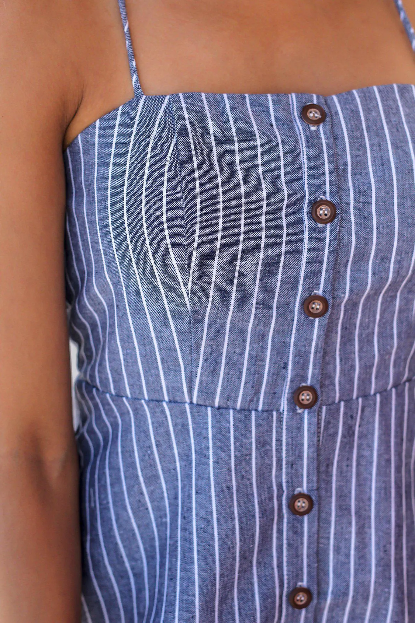 Blue Striped Short Dress with Criss Cross Back