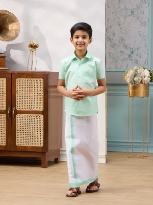 Boys Matching Dhoti & Shirt Set Water Leaf C83