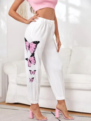 Butterfly Print Side Drawstring Waist Sweatpants