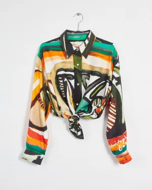 Christopher Esber ruched back bandana print silk shirt, multi, 12
