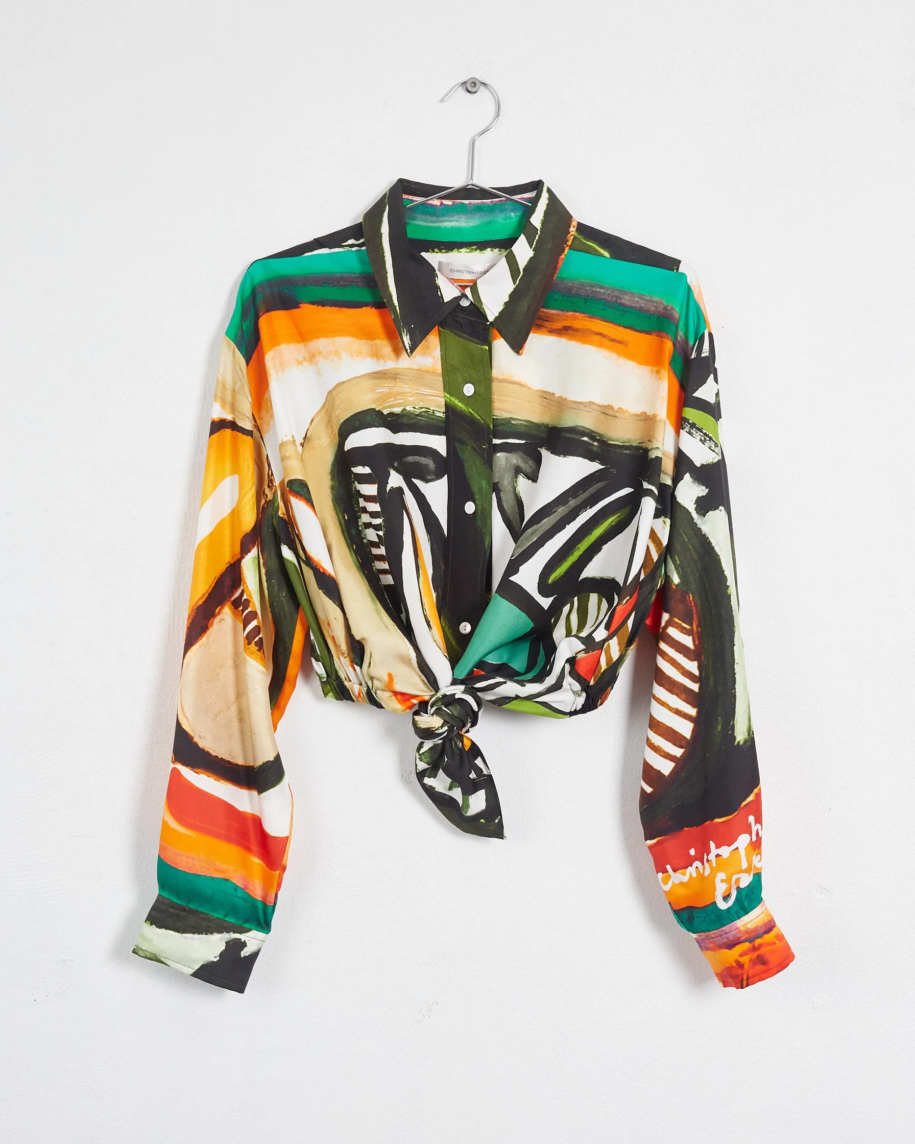 Christopher Esber ruched back bandana print silk shirt, multi, 12