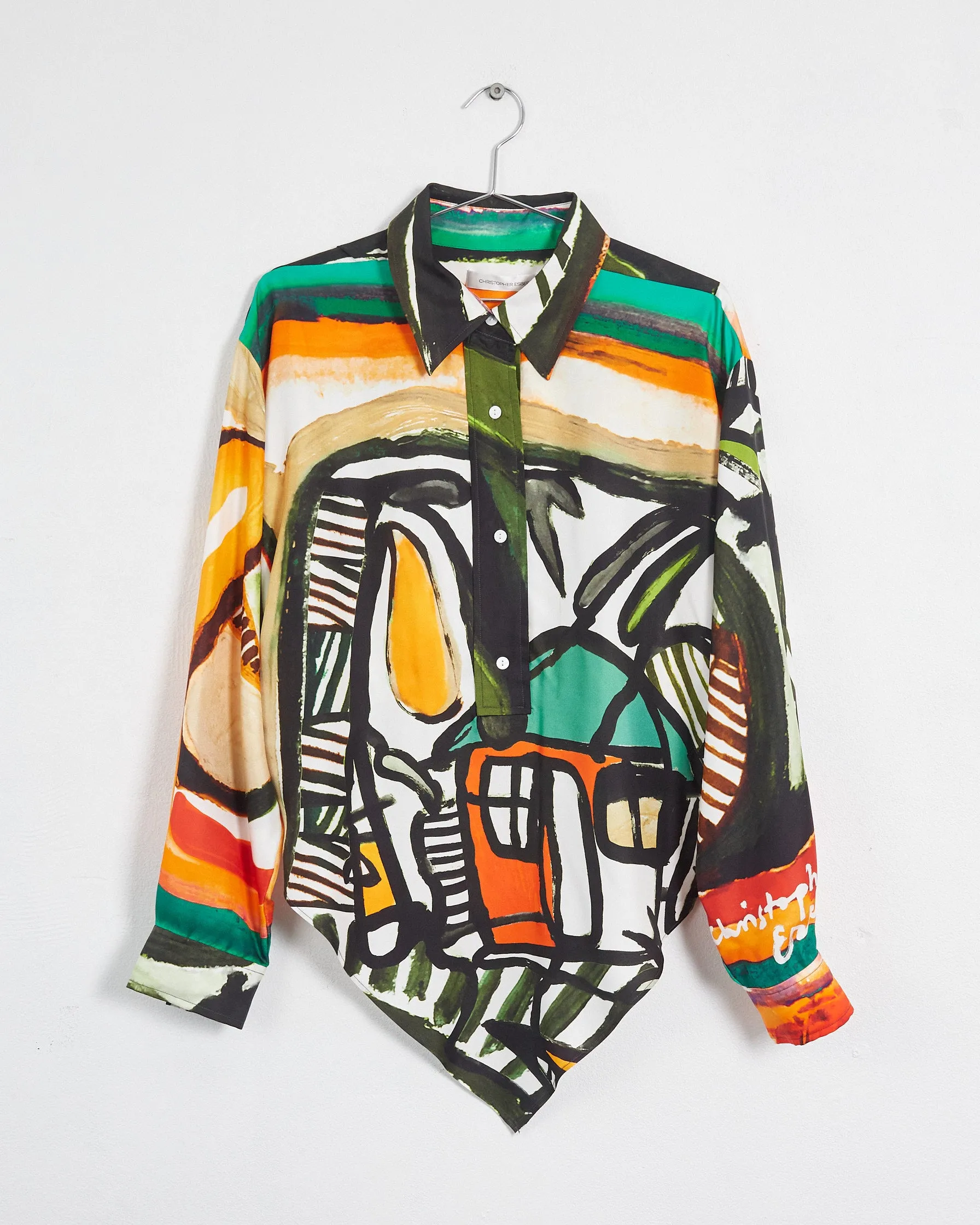 Christopher Esber ruched back bandana print silk shirt, multi, 12