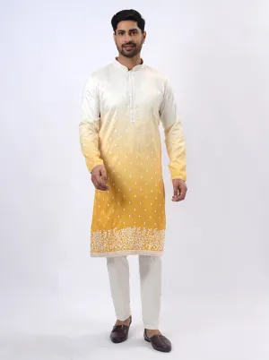 Cream & Yellow Kurta Pajama | Azania
