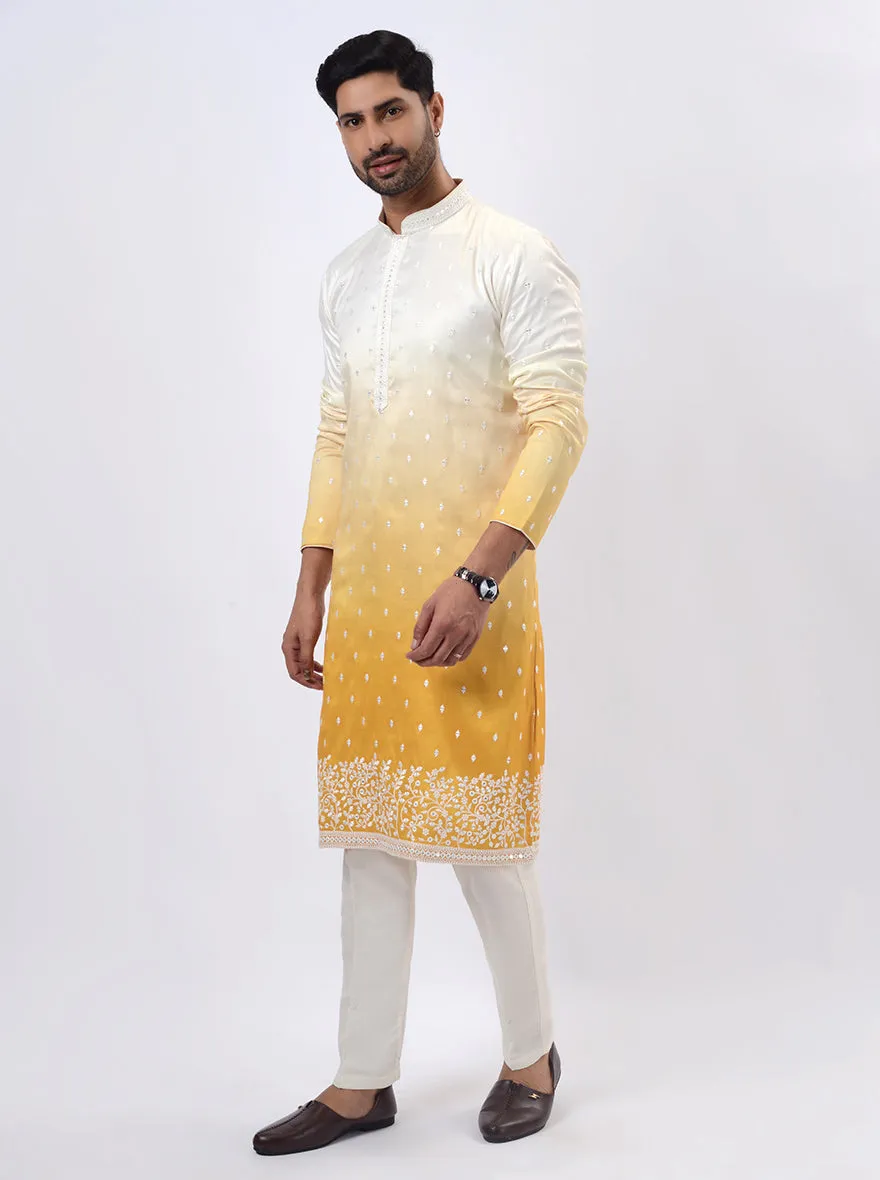 Cream & Yellow Kurta Pajama | Azania