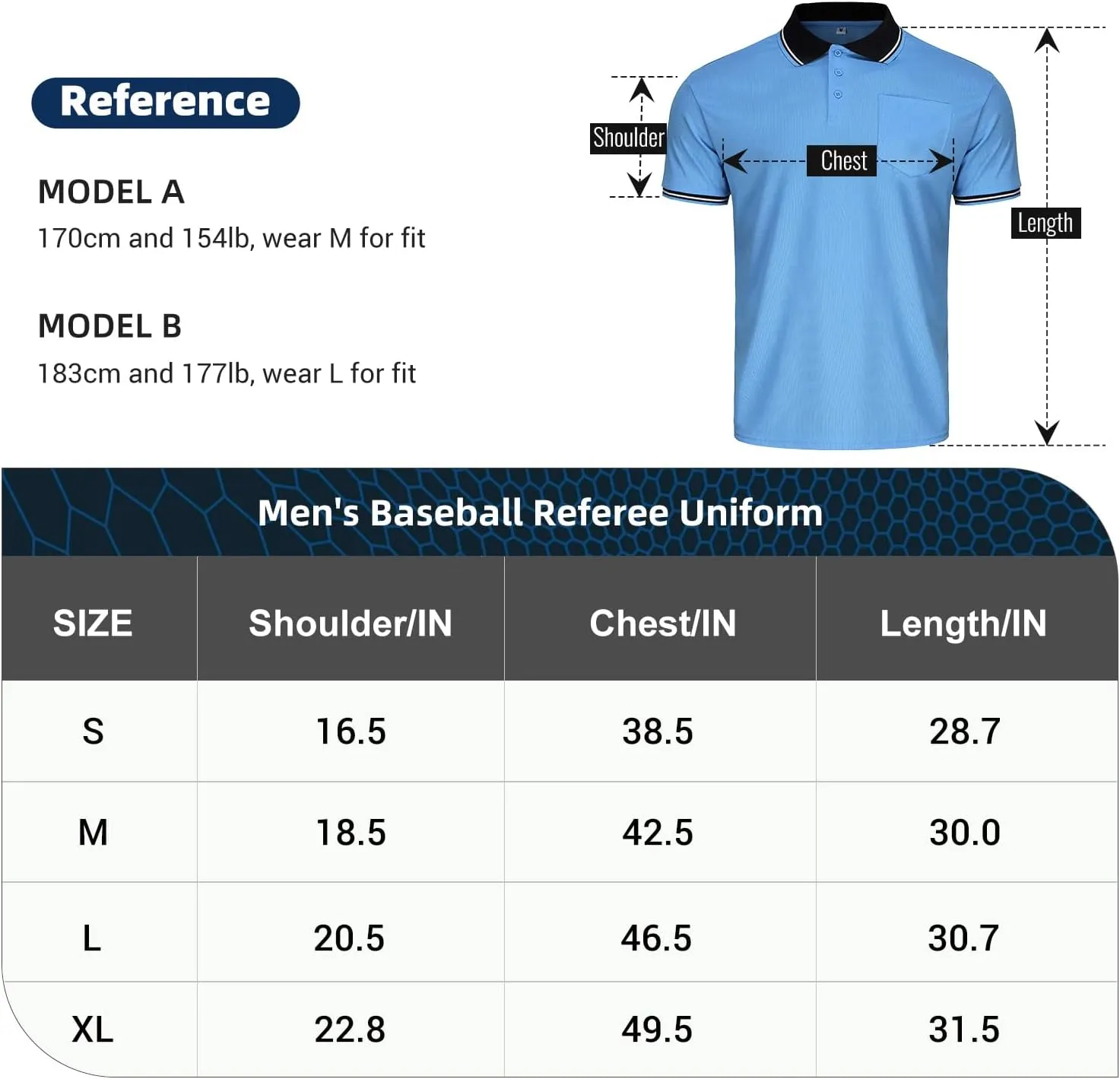 CUTIEHON Men's Baseball Umpire Shirt, Short Sleeve referee Jersey Shirts Sized for umpire chest protector