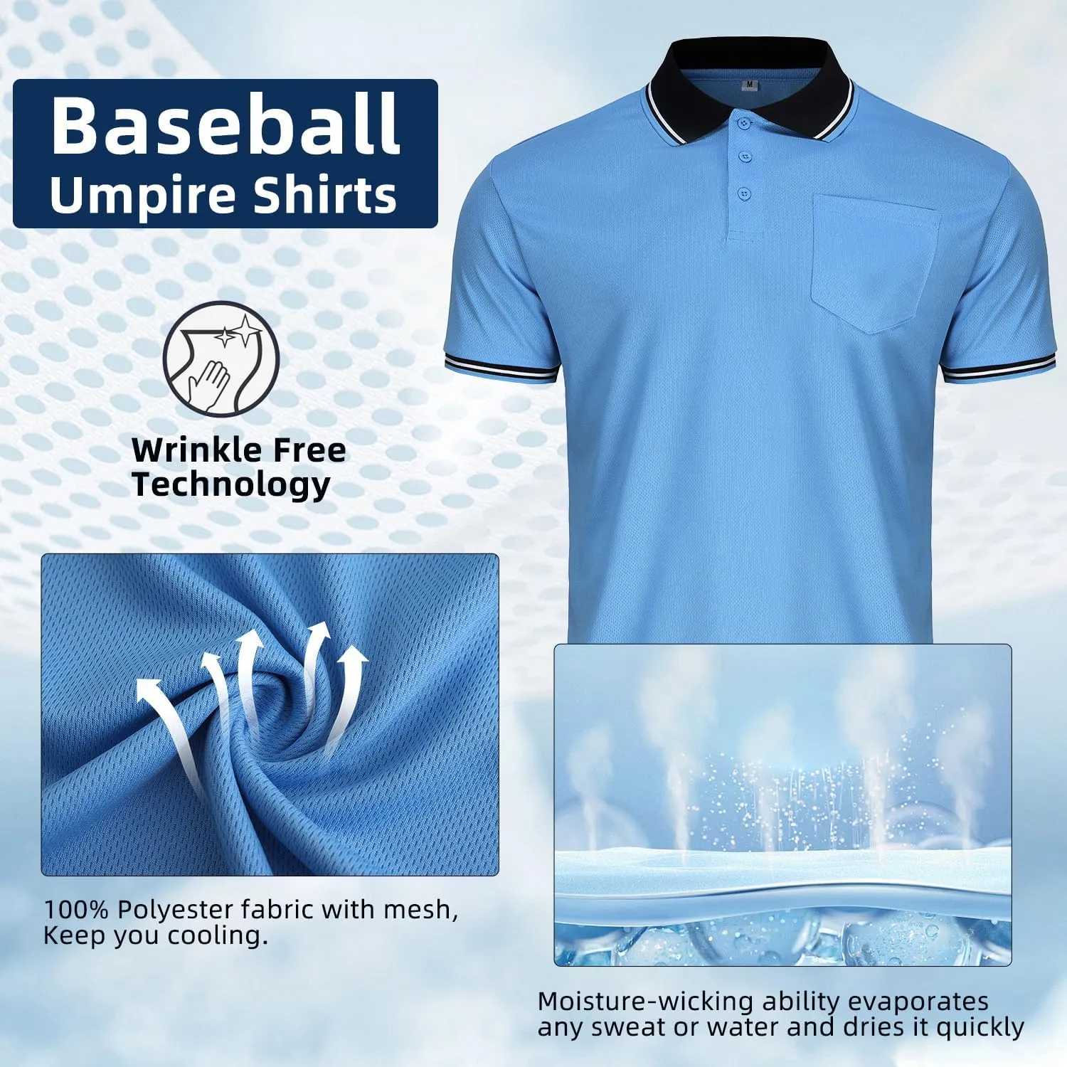 CUTIEHON Men's Baseball Umpire Shirt, Short Sleeve referee Jersey Shirts Sized for umpire chest protector
