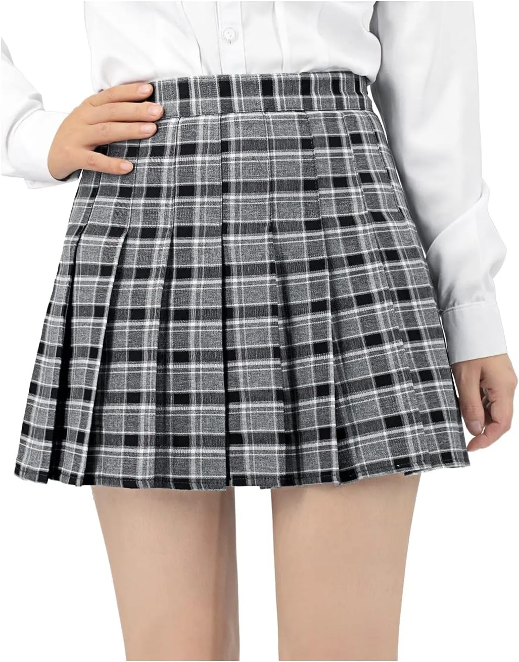 DAZCOS US Size Plaid Skirt for Women with Shorts High Waist Pleated Skater Skirts for Schoolgirl
