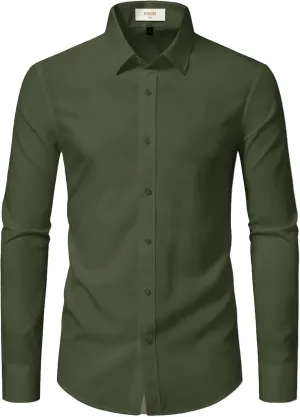 Dress Shirts for Men Stretch Slim Fit Long Sleeve Mens Dress Shirts Casual Business Muscle Fit Button Down Shirts