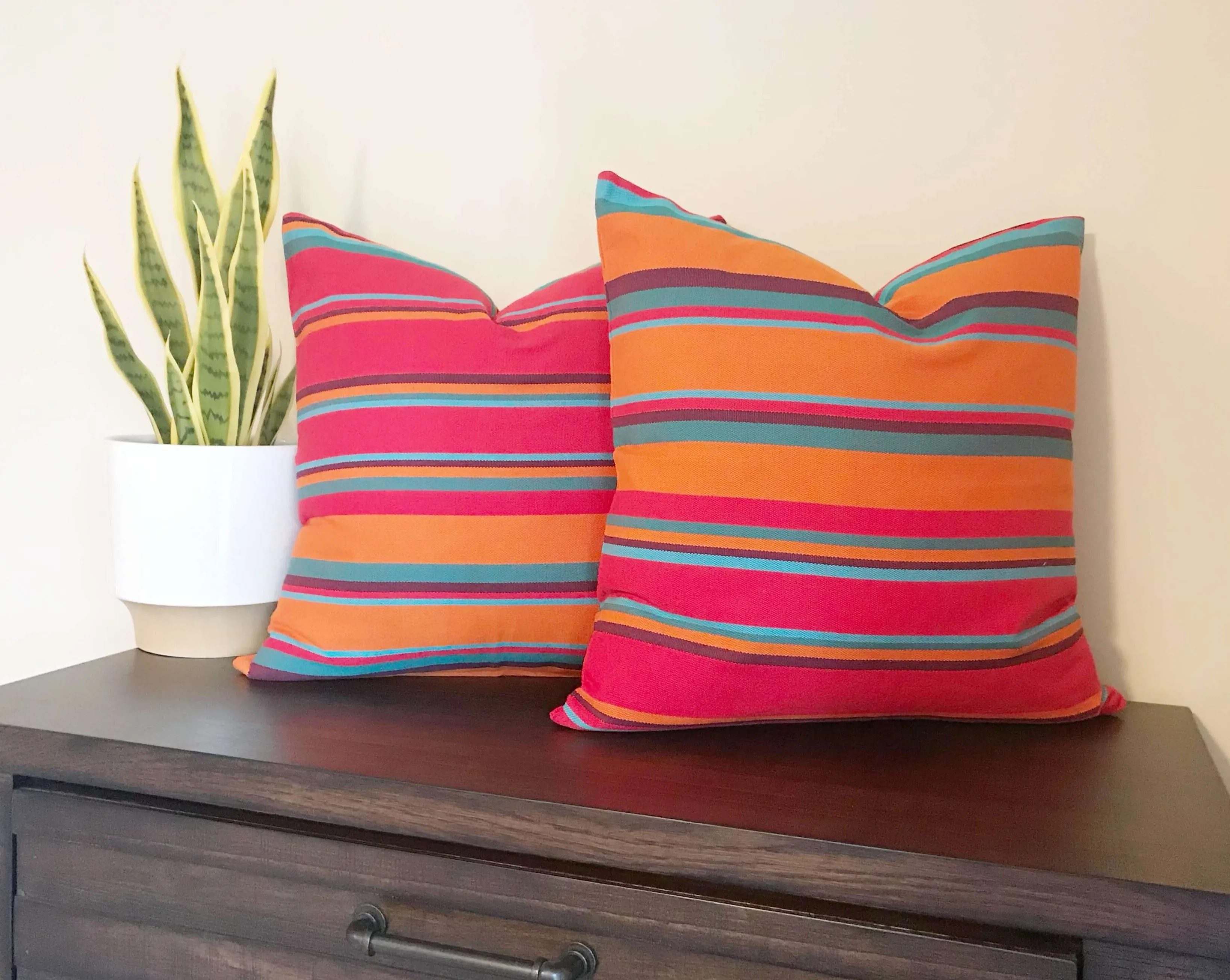 Eclectic Red Orange Striped Throw Pillow | TANGERINE