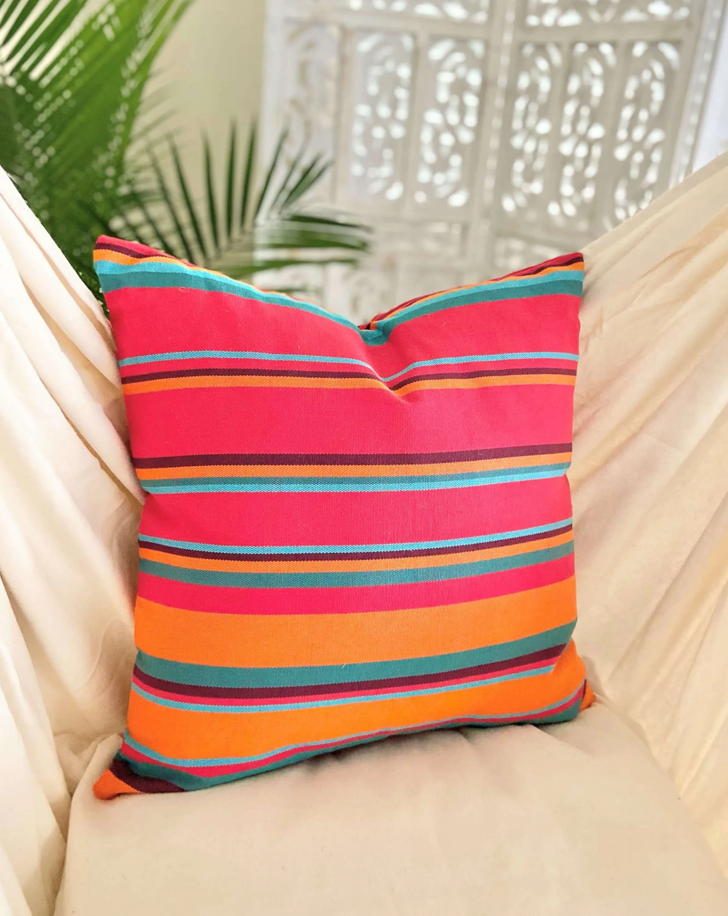 Eclectic Red Orange Striped Throw Pillow | TANGERINE