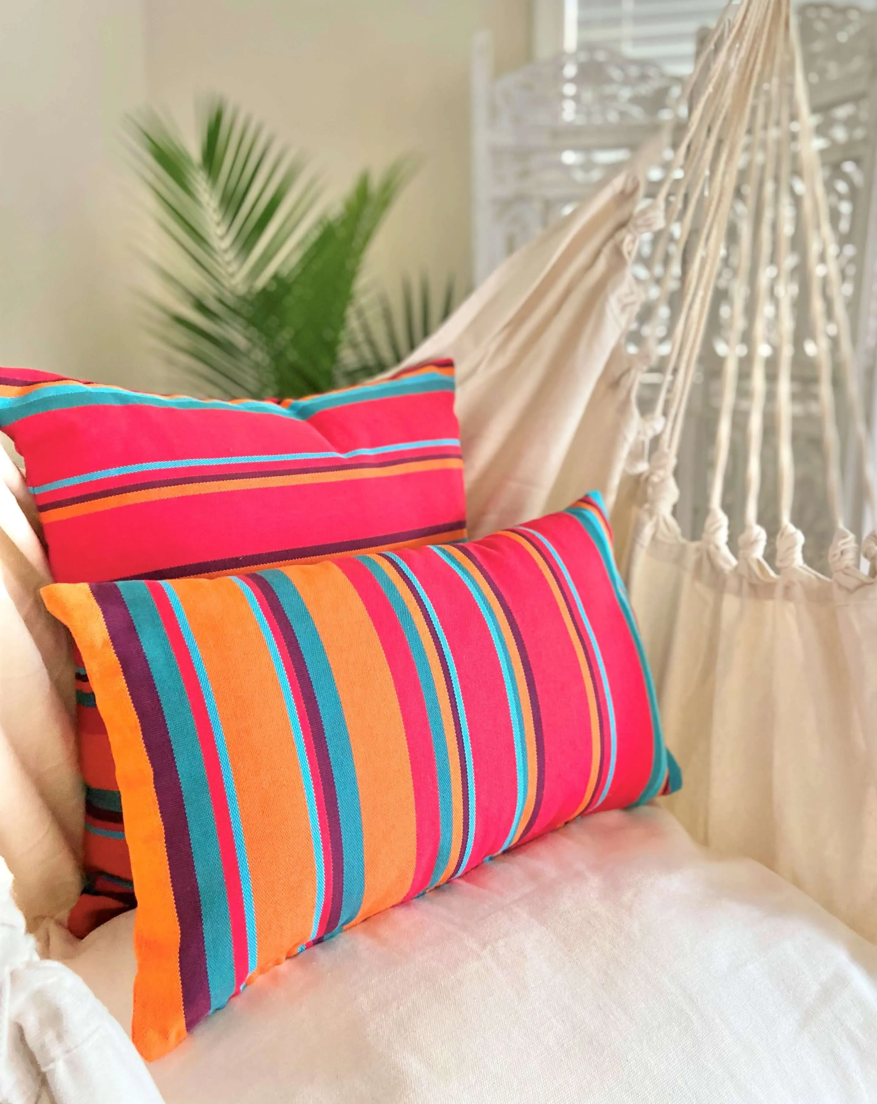 Eclectic Red Orange Striped Throw Pillow | TANGERINE