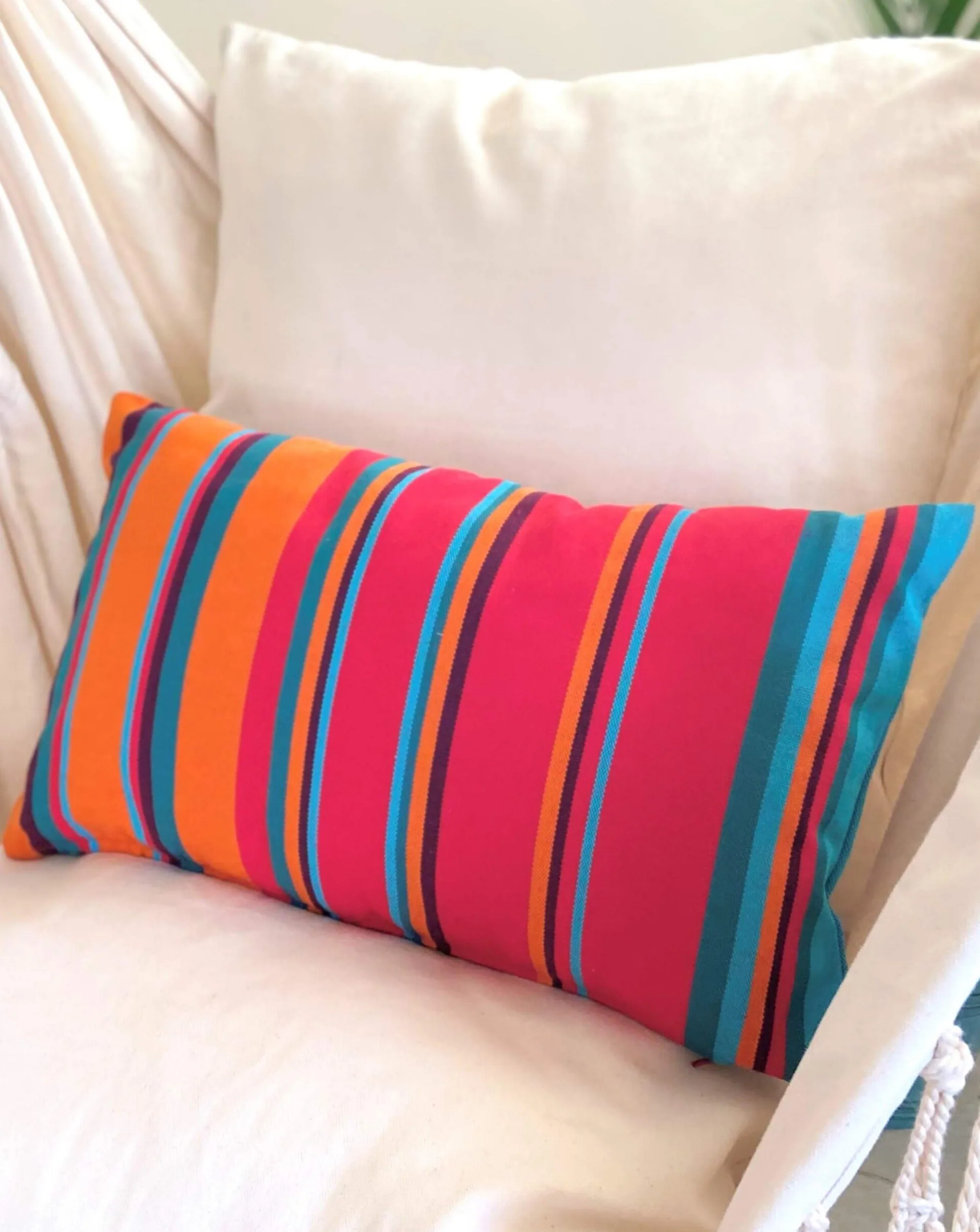 Eclectic Red Orange Striped Throw Pillow | TANGERINE