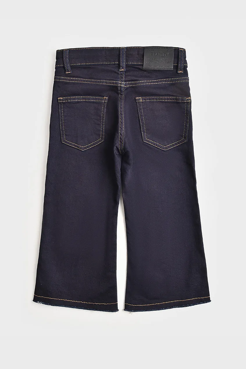 Embroidered  Dark Blue Flared Jeans