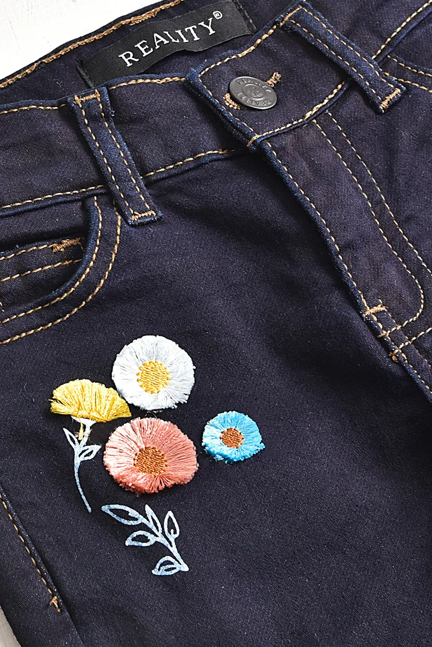 Embroidered  Dark Blue Flared Jeans