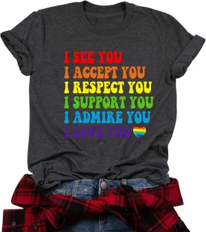 Gay Pride Shirts for Women LGBT T-Shirt Rainbow Graphic Tee Shirt LGBTQ Equality Tee Tops Pride Ally Tee Shirt