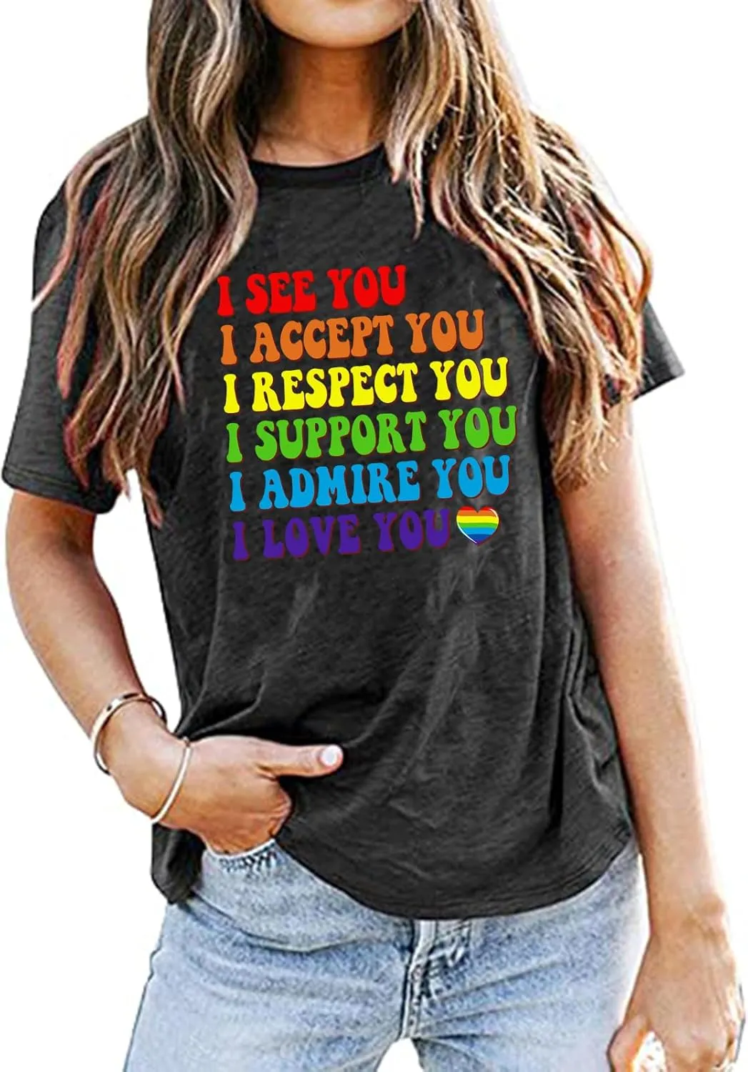 Gay Pride Shirts for Women LGBT T-Shirt Rainbow Graphic Tee Shirt LGBTQ Equality Tee Tops Pride Ally Tee Shirt
