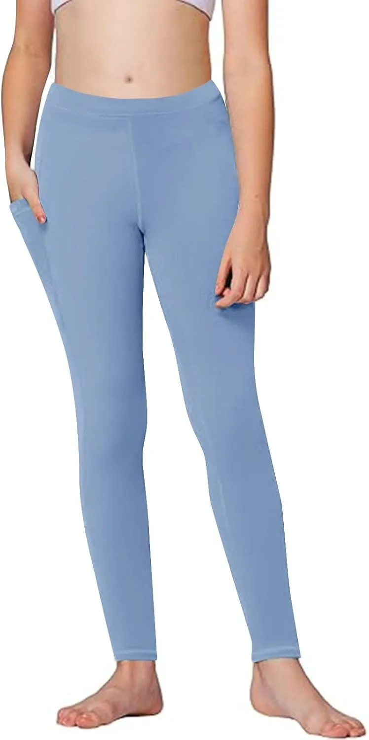 Girls High Waist Leggings Kids Girls Solid Color Tights with Side Pockets Yoga Dance Gym Pants Jogging Pants