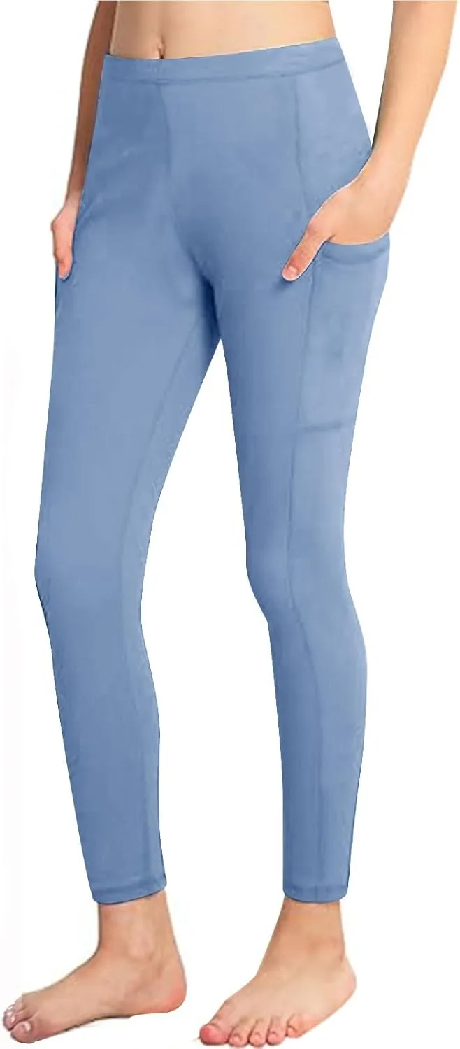Girls High Waist Leggings Kids Girls Solid Color Tights with Side Pockets Yoga Dance Gym Pants Jogging Pants