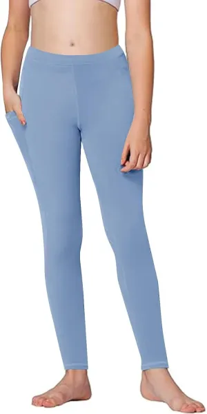Girls High Waist Leggings Kids Girls Solid Color Tights with Side Pockets Yoga Dance Gym Pants Jogging Pants
